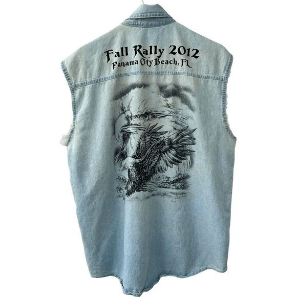 THE AMERICAN BW RALLY BIKE WEEK denim sleeveless shirt size M made in USA - Picture 1 of 13